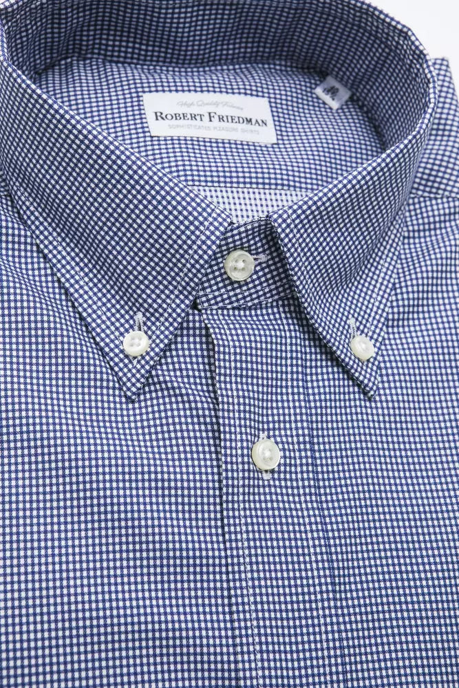 Robert Friedman Elegantes blaues Button-Down-Hemd aus Baumwolle