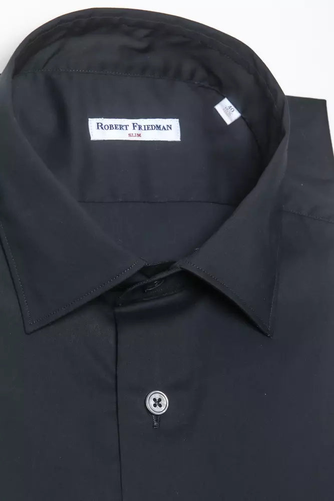 Robert Friedman Elegant Black Slim Collar Shirt para sa Mga Lalaki