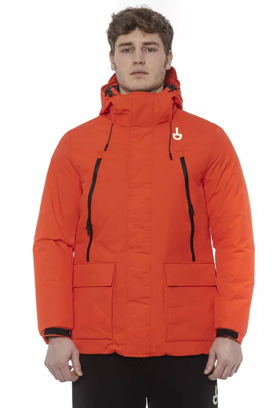 Tond Chic Red Water-Repellent Hooded Jacket na may Zip Pockets