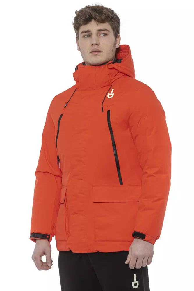 Tond Chic Red Water-Repellent Hooded Jacket na may Zip Pockets