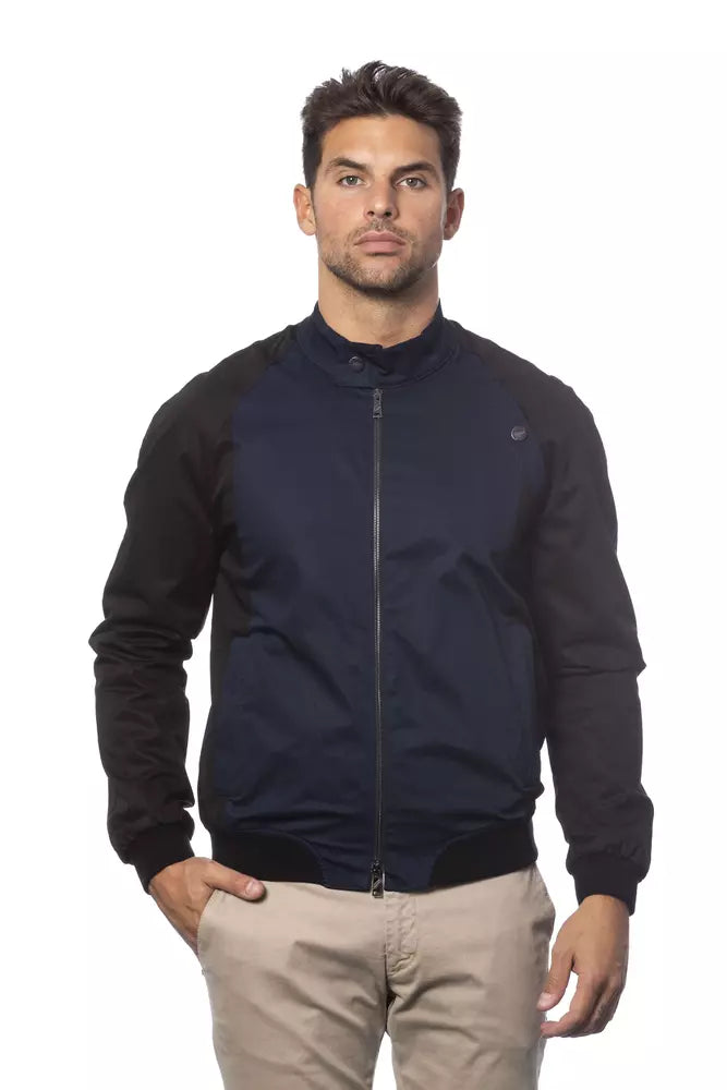 Verri Sleek Blue Cotton Bomber Jacket para sa Mga Lalaki