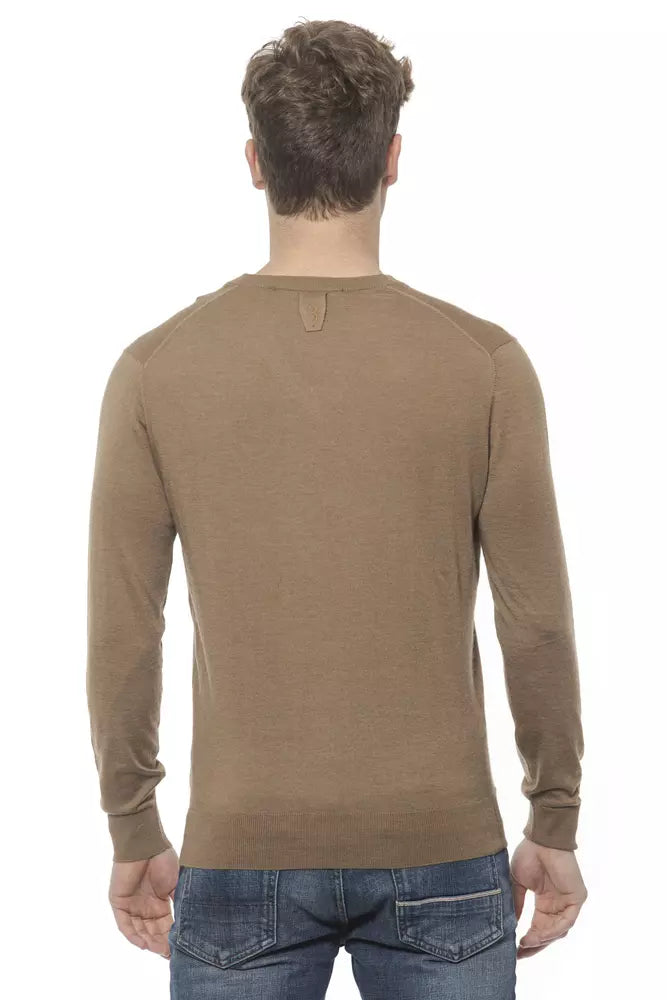 Eleganter beigefarbener Kaschmirpullover mit V-Ausschnitt von Billionaire Italian Couture