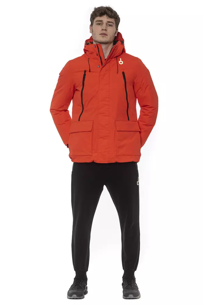 Tond Chic Red Water-Repellent Hooded Jacket na may Zip Pockets