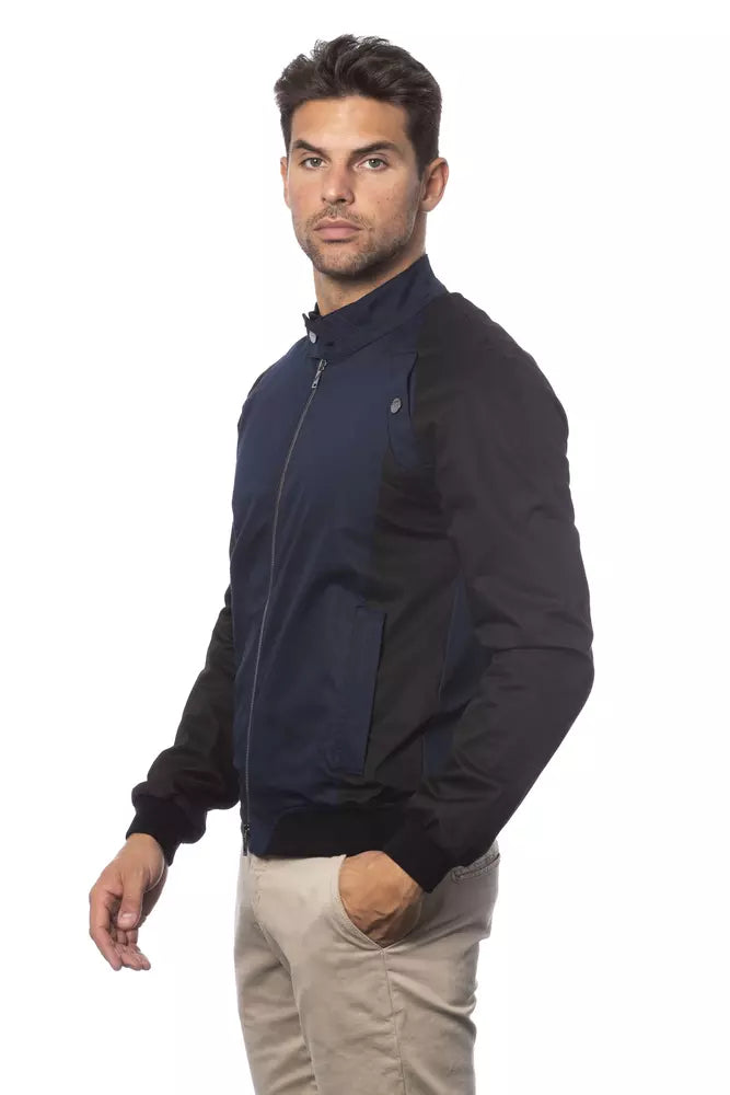 Verri Sleek Blue Cotton Bomber Jacket para sa Mga Lalaki