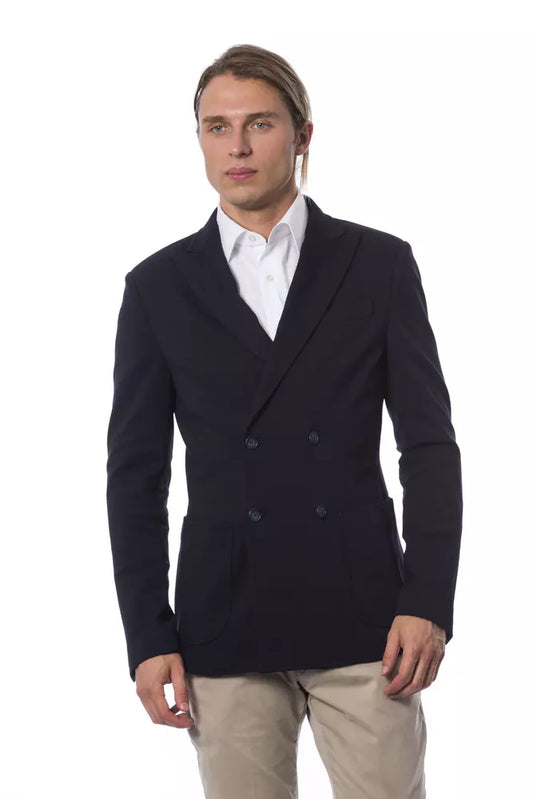 Verri Sleek Blue Double Breasted Blazer para sa Mga Lalaki