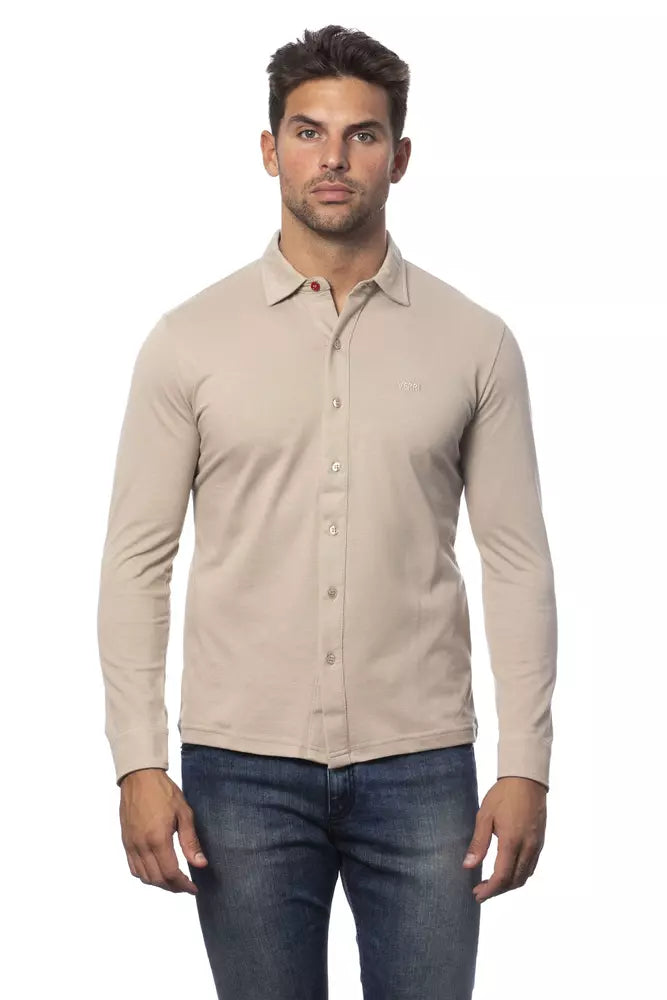 Verri Beige Regular Fit Cotton Shirt para sa Mga Lalaki