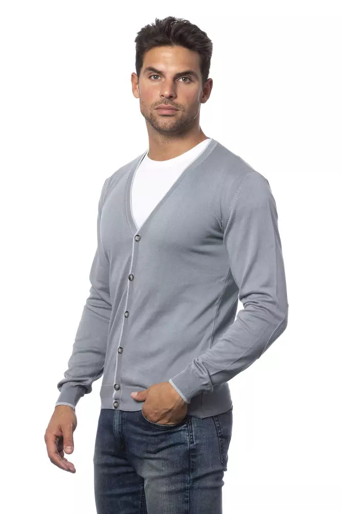 Verri Elegant Gray Cotton Cardigan para sa Mga Lalaki