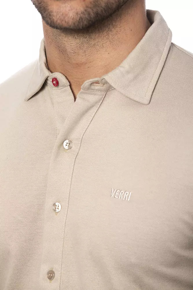 Verri Beige Regular Fit Cotton Shirt para sa Mga Lalaki