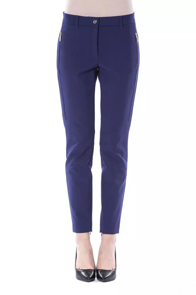 BYBLOS Chic Blue Slim Fit Pants na may Zip Pockets