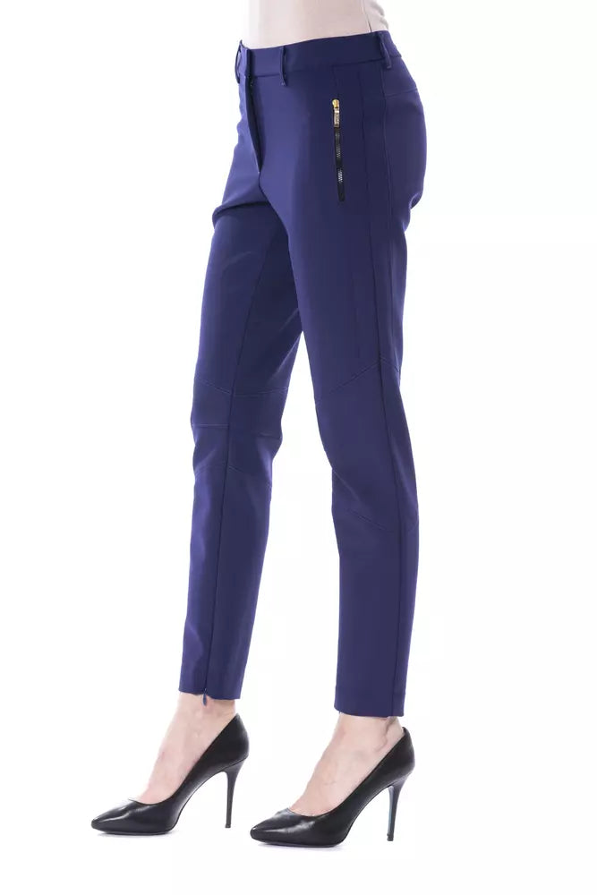 BYBLOS Chic Blue Slim Fit Pants na may Zip Pockets