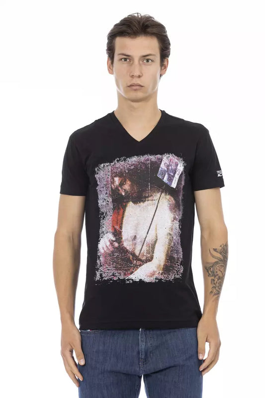 Trussardi Action Sleek V-neck Tee na may Artistic Front Print