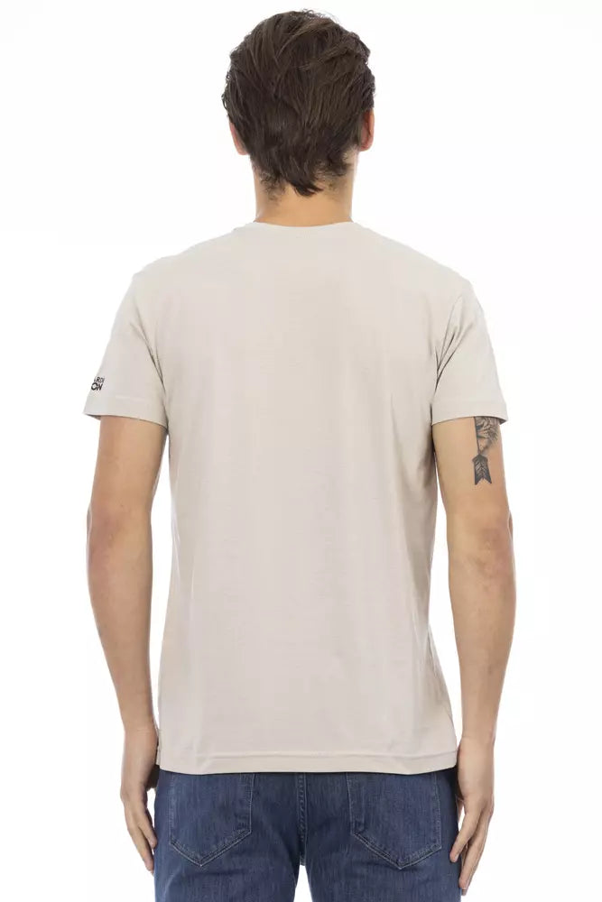 Trussardi Action Beige V-Neck Tee na may Chic Front Print