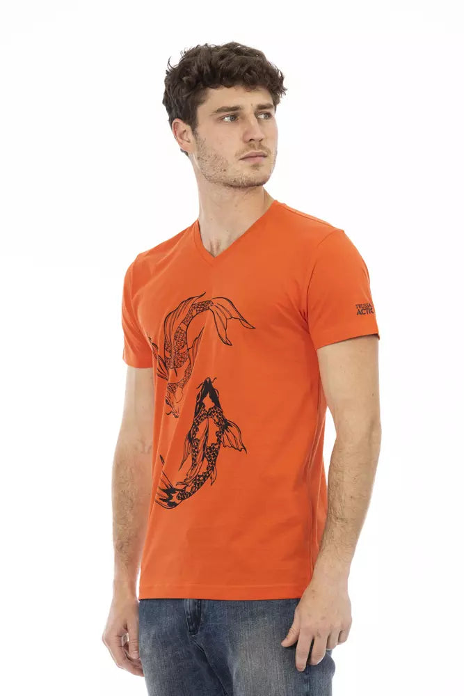 Trussardi Action Summery Red V-Neck Tee na may Front Print