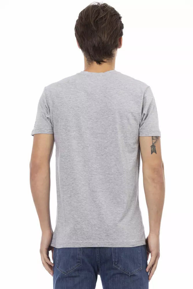 Trussardi Action V-Neck Cotton Blend Grey Tee