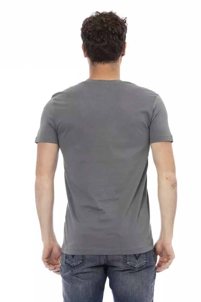 Trussardi Action Chic Gray V-neck Tee na may Front Print