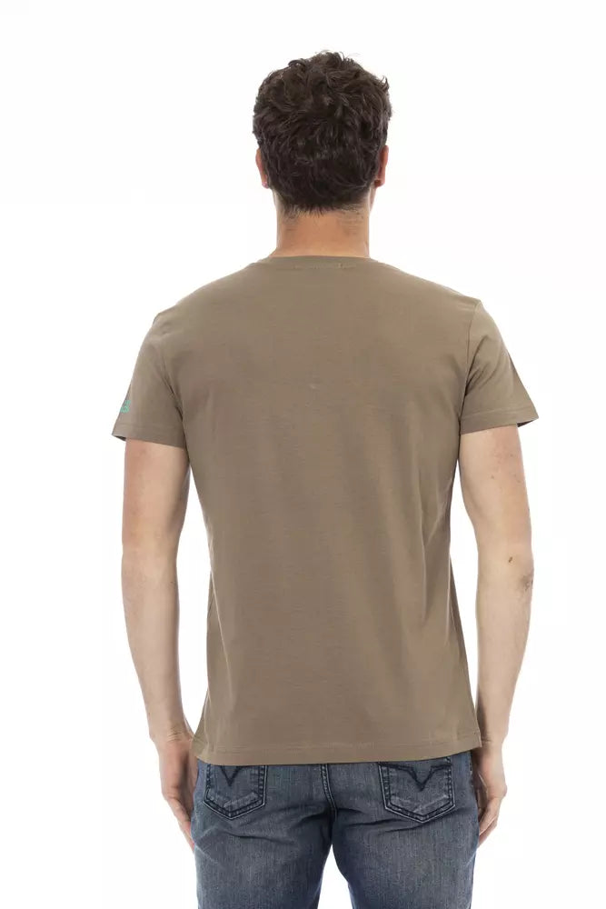 Trussardi Action Elegant Brown V-Neck Tee na may Chic Front Print