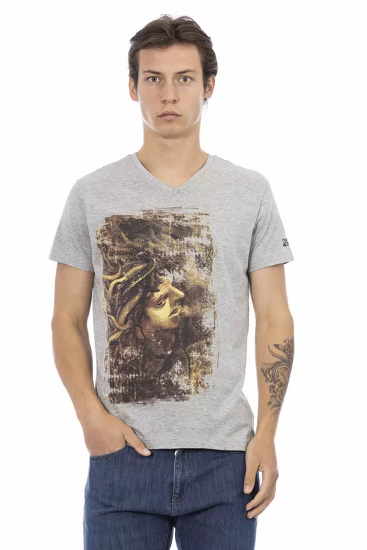 Trussardi Action V-Neck Cotton Blend Tee na may Signature Print