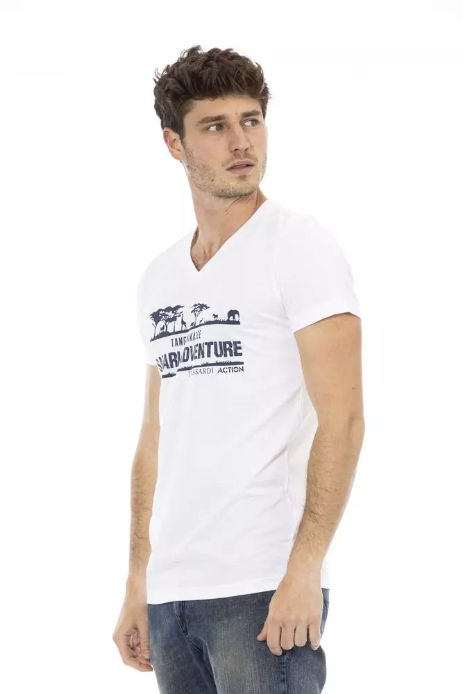 Trussardi Action White Cotton Men's V-Neck T-Shirt