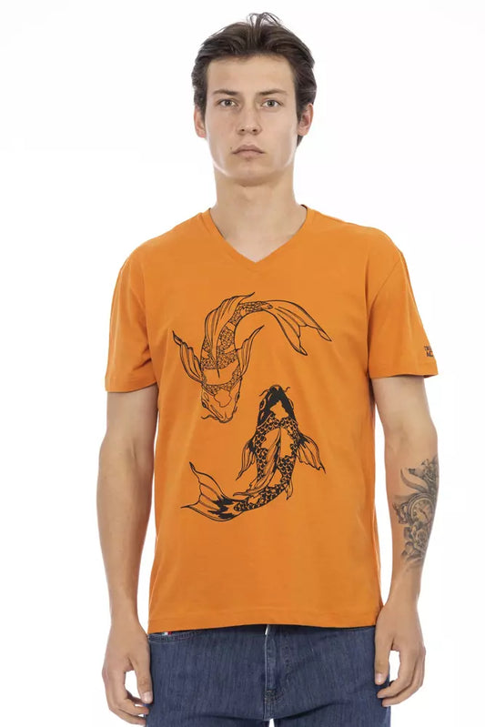 Trussardi Action Elegantes Kurzarm-T-Shirt mit V-Ausschnitt in Orange