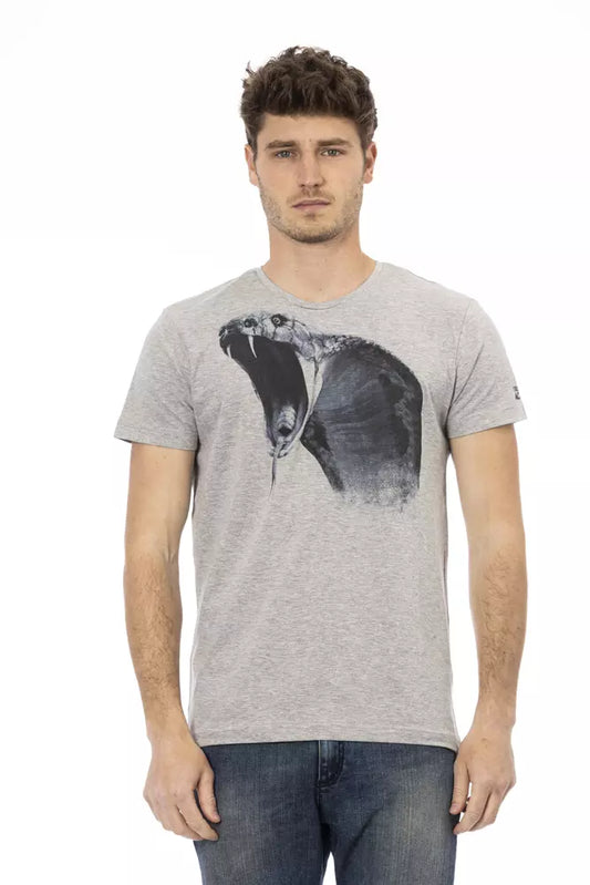 Trussardi Action Sleek Grey Round Neck Tee na may Front Print