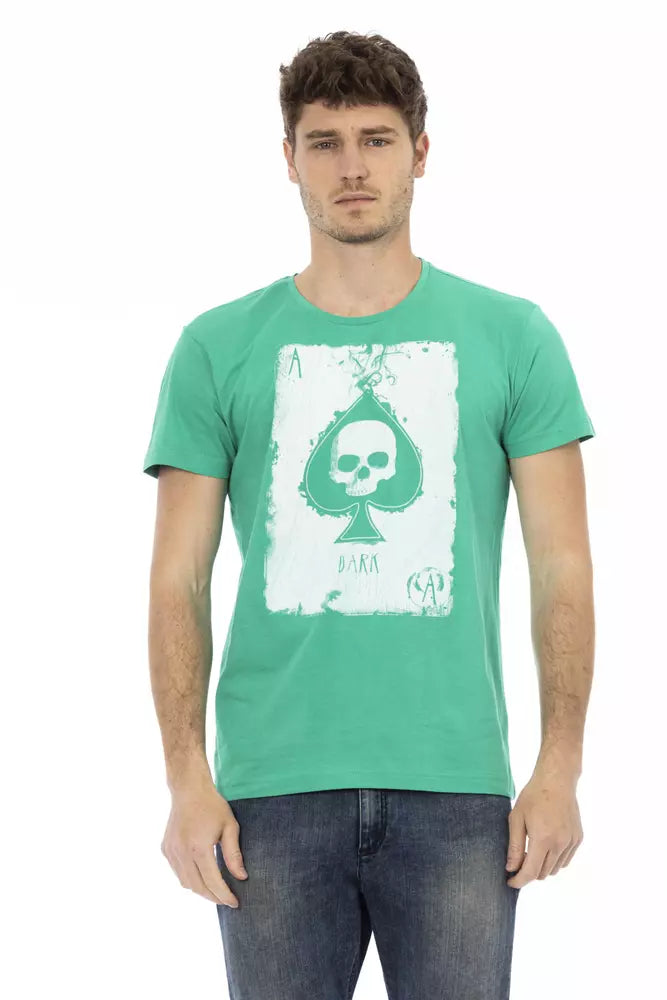 Trussardi Action Emerald Green Cotton Blend Tee na may Front Print