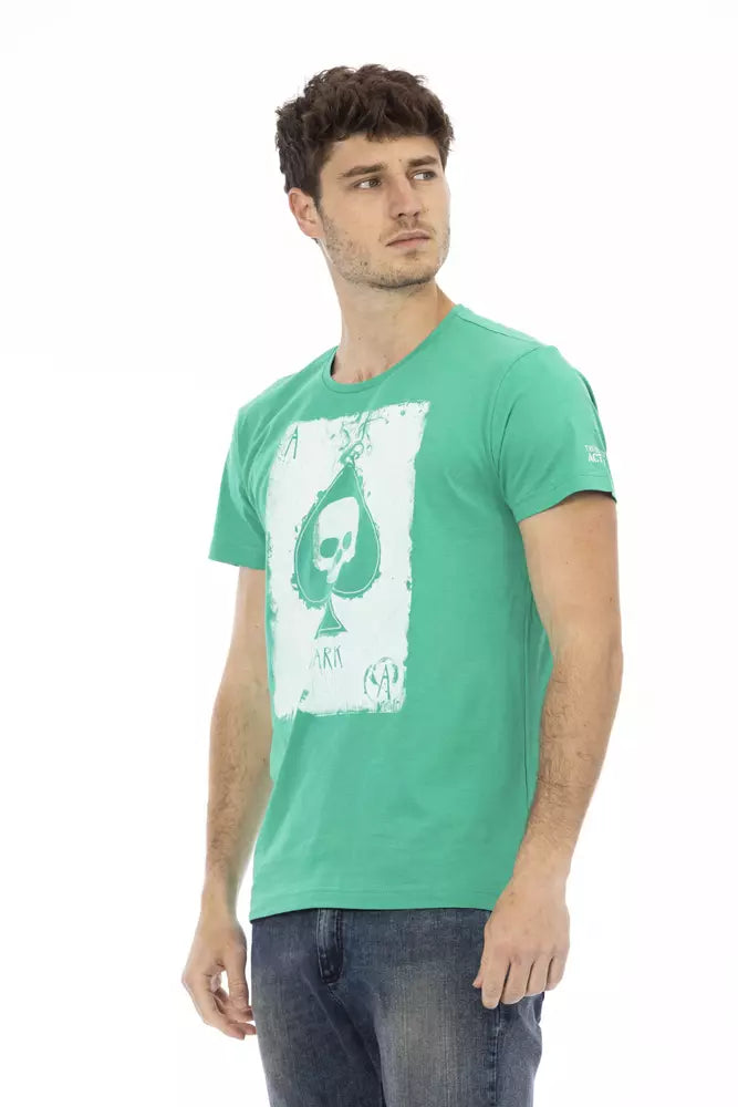 Trussardi Action Emerald Green Cotton Blend Tee na may Front Print