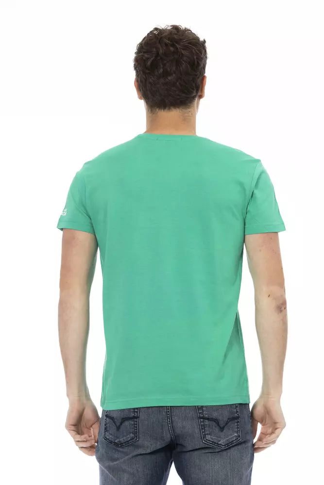 Trussardi Action Emerald Green Cotton Blend Tee na may Front Print