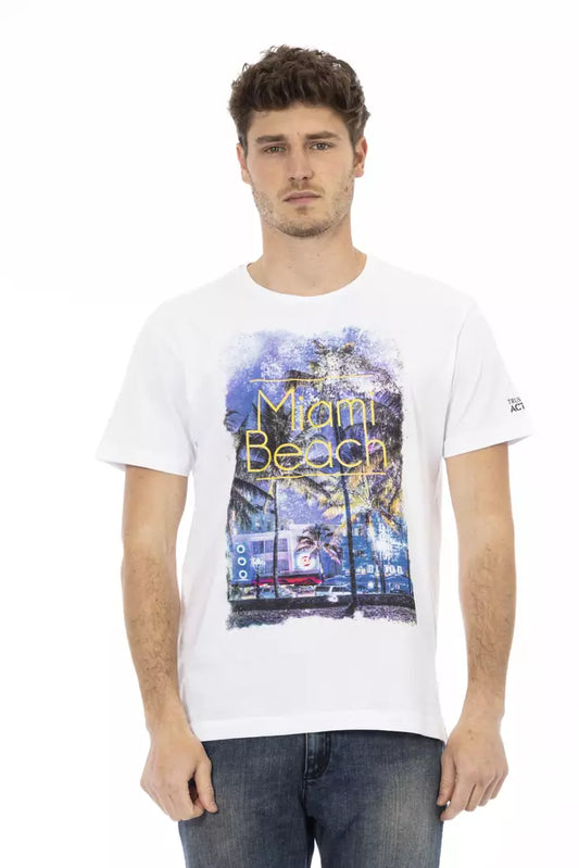 Trussardi Action Elevated Casual White Tee na may Front Print