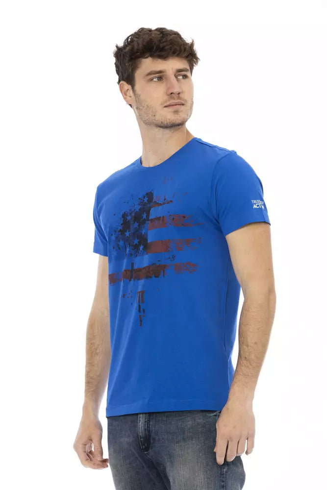 Trussardi Action Classic Blue Round Neck Tee na may Front Print