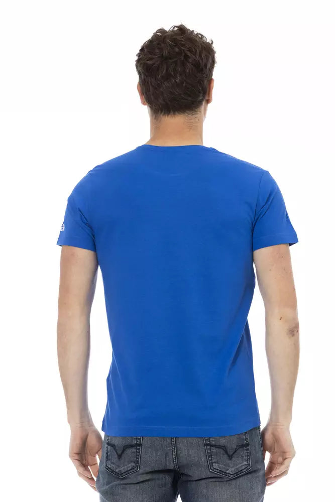 Trussardi Action Classic Blue Round Neck Tee na may Front Print