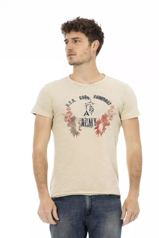 Trussardi Action Beige T-Shirt mit Rundhalsausschnitt und Aufdruck auf der Vorderseite