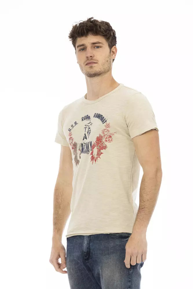 Trussardi Action Beige T-Shirt mit Rundhalsausschnitt und Aufdruck auf der Vorderseite