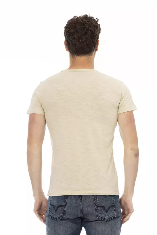 Trussardi Action Beige T-Shirt mit Rundhalsausschnitt und Aufdruck auf der Vorderseite