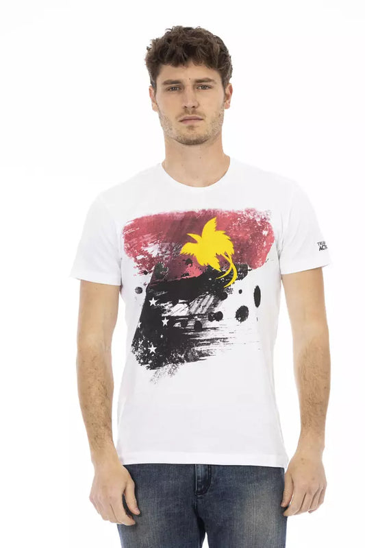 Trussardi Action Sleek White Round Neck Tee na may Natatanging Print sa Harap