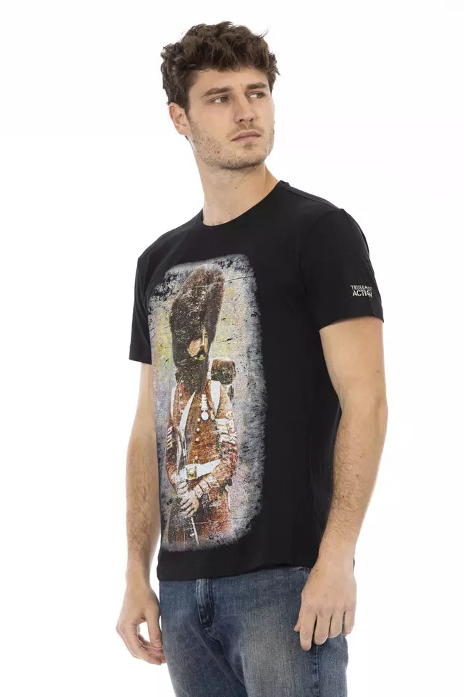 Trussardi Action Sleek Black Tee na may Natatanging Front Print