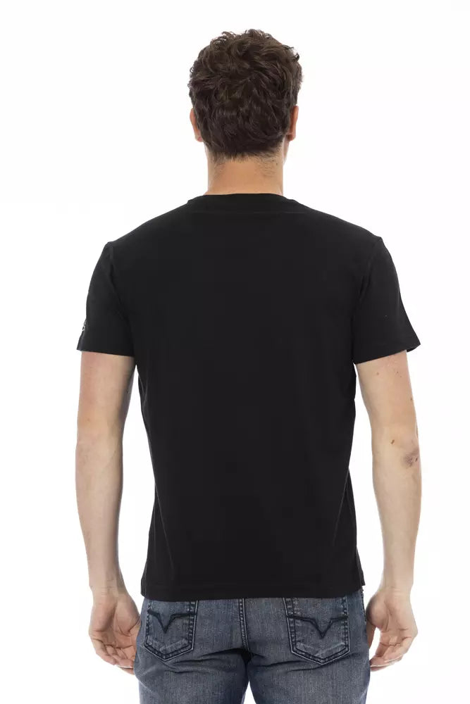 Trussardi Action Sleek Black Tee na may Natatanging Front Print