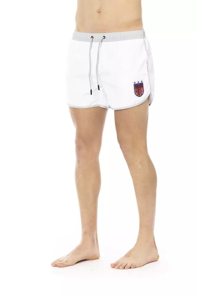 Bikkembergs elegante weiße Badeshorts mit Frontdruck