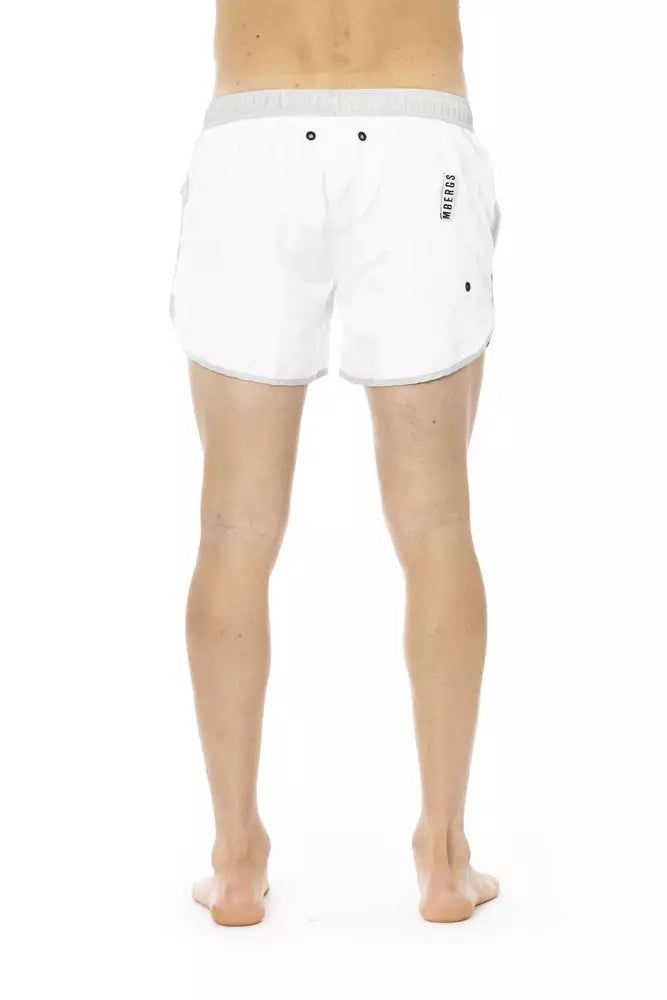 Bikkembergs elegante weiße Badeshorts mit Frontdruck