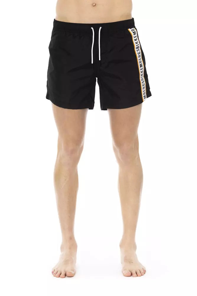 Bikkembergs elegante schwarze Badeshorts mit stilvollem Banddetail