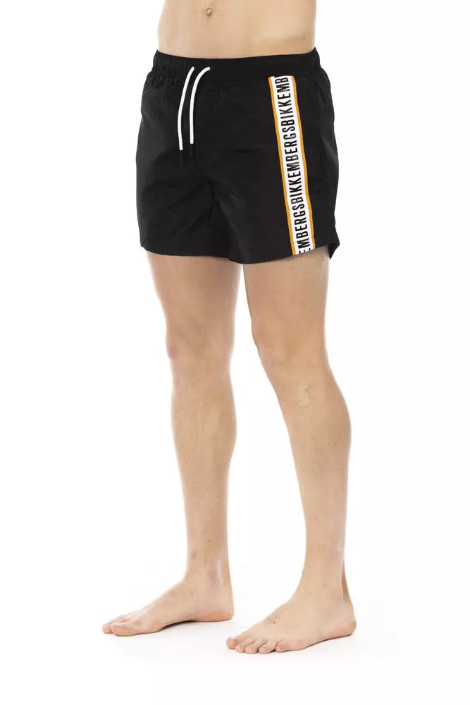 Bikkembergs elegante schwarze Badeshorts mit stilvollem Banddetail