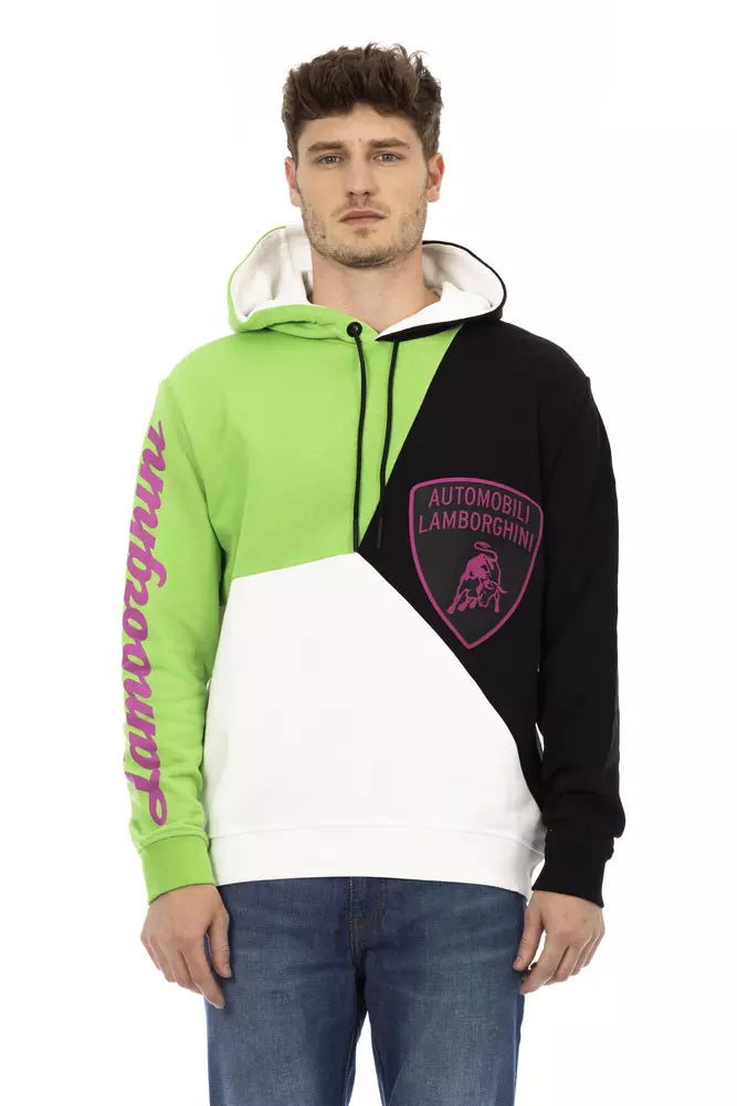 Schlankes weißes Baumwoll-Kapuzen-Sweatshirt von Automobili Lamborghini mit Maxi-Schild-Logo