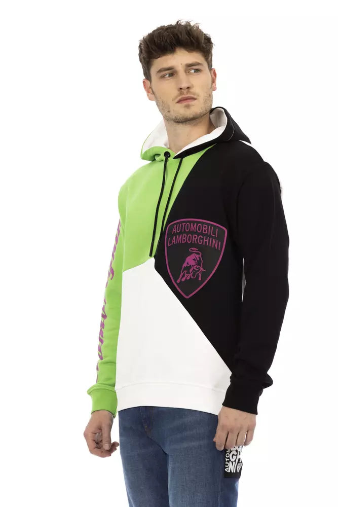 Schlankes weißes Baumwoll-Kapuzen-Sweatshirt von Automobili Lamborghini mit Maxi-Schild-Logo