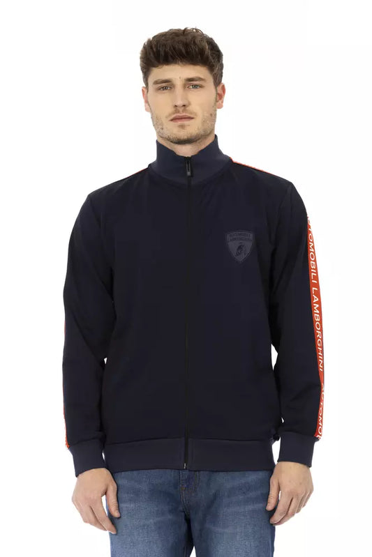 Schlankes blaues Sweatshirt mit Reißverschluss und Schildlogo von Automobili Lamborghini