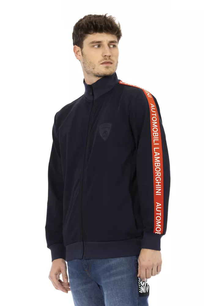 Schlankes blaues Sweatshirt mit Reißverschluss und Schildlogo von Automobili Lamborghini