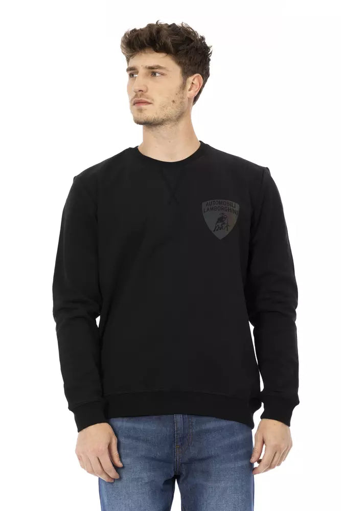 Elegantes schwarzes Rundhals-Sweatshirt von Automobili Lamborghini mit Schild-Logo