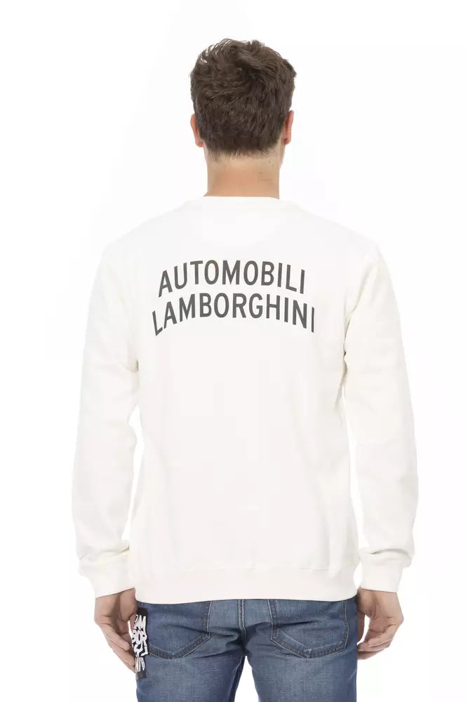 Eleganter weißer Rundhalspullover von Automobili Lamborghini mit Schildlogo