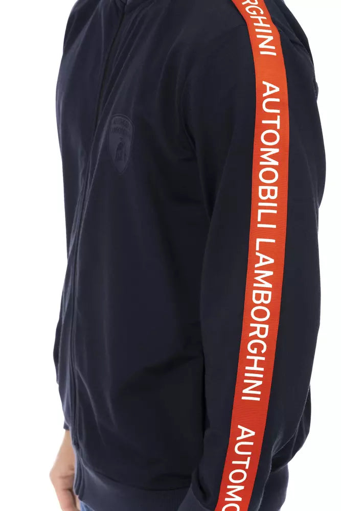 Schlankes blaues Sweatshirt mit Reißverschluss und Schildlogo von Automobili Lamborghini