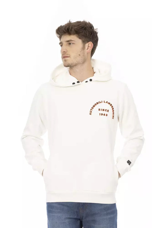 Automobili Lamborghini Sleek White Cotton Hoodie na may mga bulsa at Print