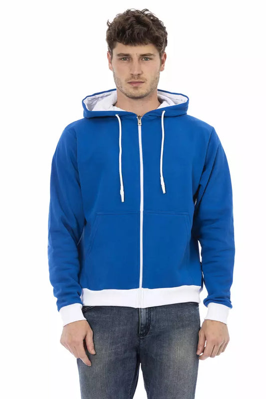 Baldinini Trend Eleganter blauer Woll-Hoodie mit Reißverschluss