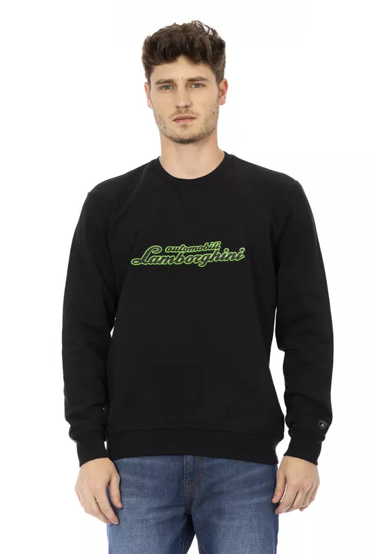 Automobili Lamborghini Glattes schwarzes Baumwoll-Sweatshirt mit Rundhalsausschnitt